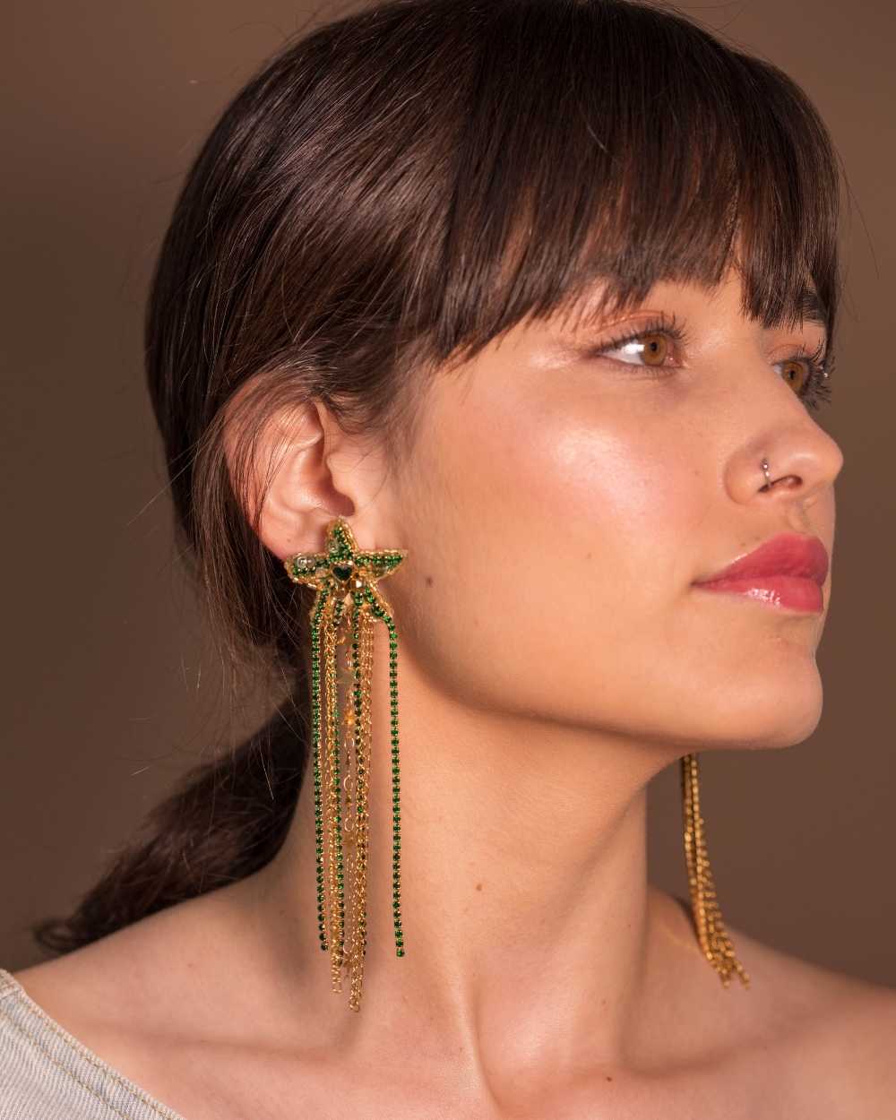 Aretes largos verde esmeralda
