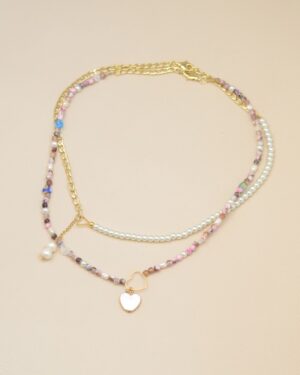 collar corazon nacar con bano de oro