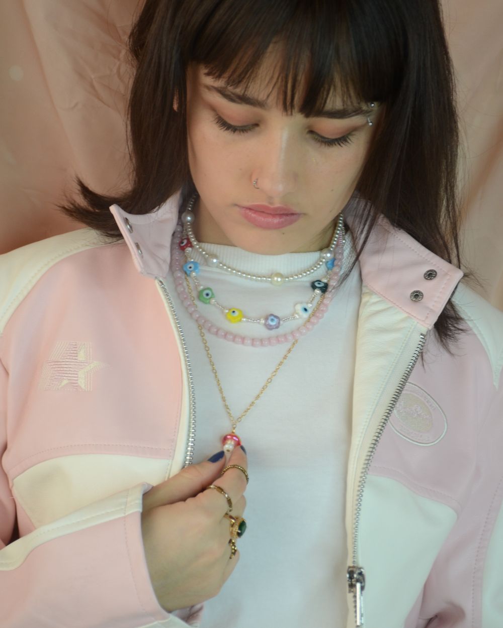 collar flores piedra natural